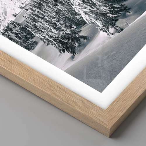 Plakat i ramme af lyst egetræ - Land med sne og is - 100x70 cm