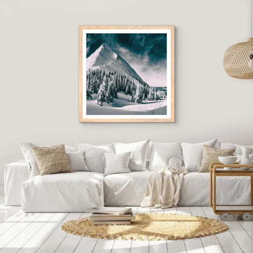 Plakat i ramme af lyst egetræ - Land med sne og is - 30x30 cm