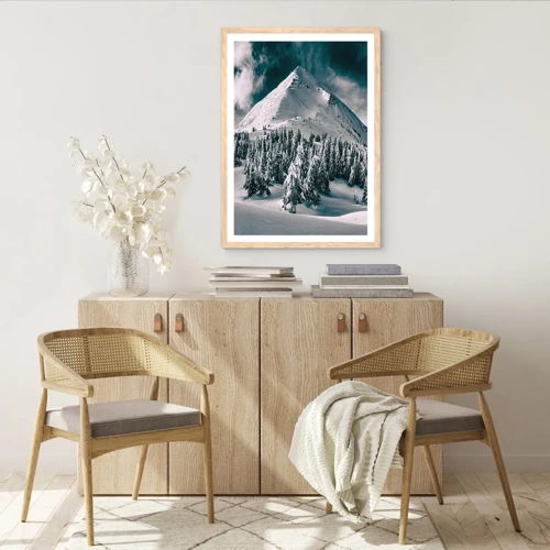 Plakat i ramme af lyst egetræ - Land med sne og is - 40x50 cm