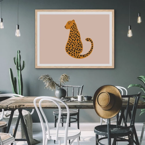 Plakat i ramme af lyst egetræ - Leopardprint er et moderigtigt mønster - 40x30 cm