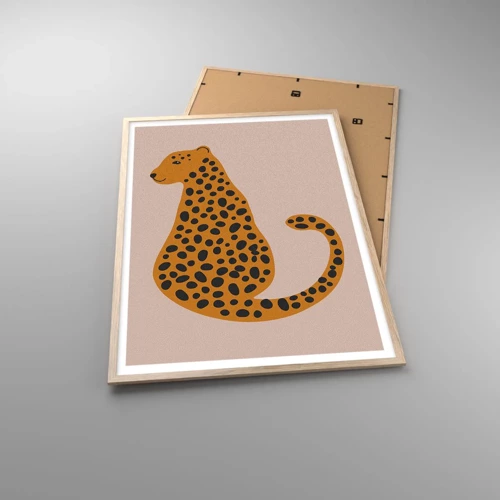 Plakat i ramme af lyst egetræ - Leopardprint er et moderigtigt mønster - 70x100 cm