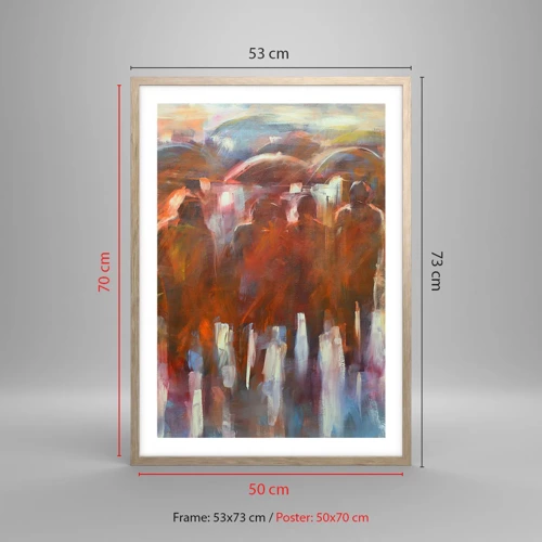 Plakat i ramme af lyst egetræ - Lige i regn og tåge - 50x70 cm