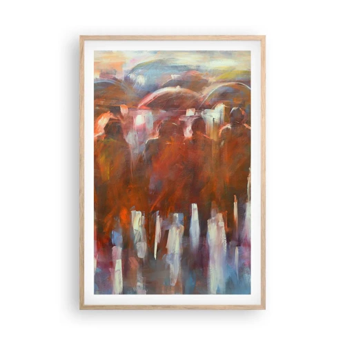 Plakat i ramme af lyst egetræ - Lige i regn og tåge - 61x91 cm
