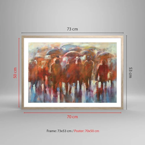 Plakat i ramme af lyst egetræ - Lige i regn og tåge - 70x50 cm