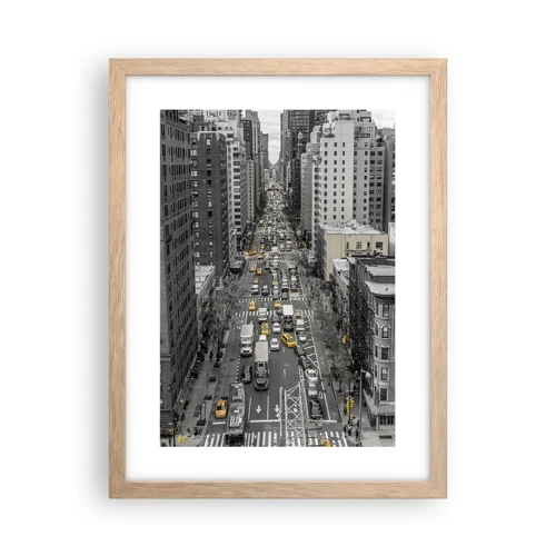 Plakat i ramme af lyst egetræ - Livet i New York - 30x40 cm