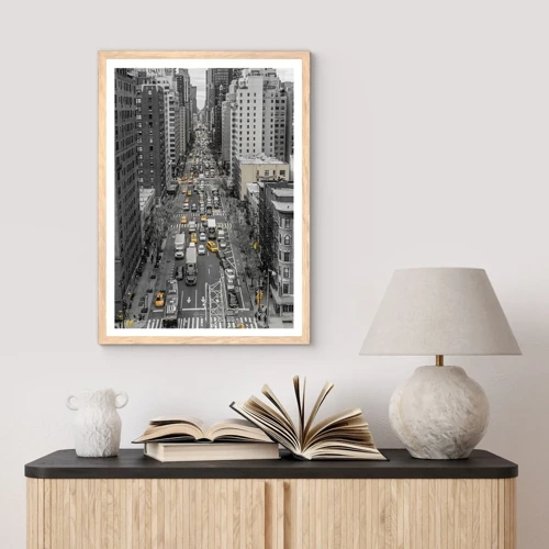 Plakat i ramme af lyst egetræ - Livet i New York - 30x40 cm