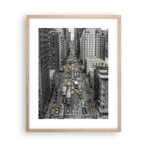 Plakat i ramme af lyst egetræ - Livet i New York - 40x50 cm