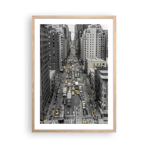 Plakat i ramme af lyst egetræ - Livet i New York - 50x70 cm