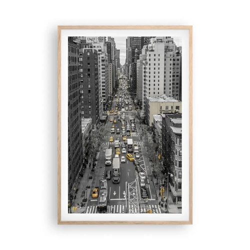 Plakat i ramme af lyst egetræ - Livet i New York - 61x91 cm