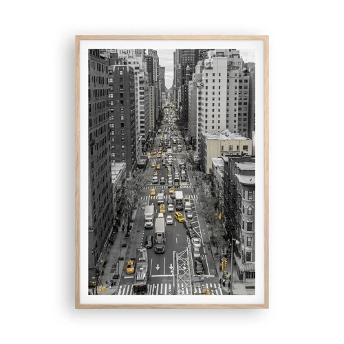 Plakat i ramme af lyst egetræ - Livet i New York - 70x100 cm