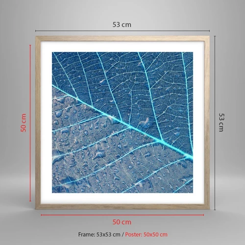 Plakat i ramme af lyst egetræ - Livet i det blå - 50x50 cm