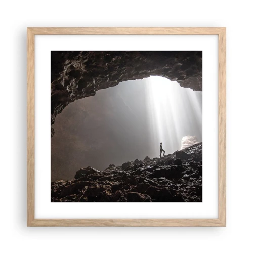 Plakat i ramme af lyst egetræ - Lysende grotte - 40x40 cm