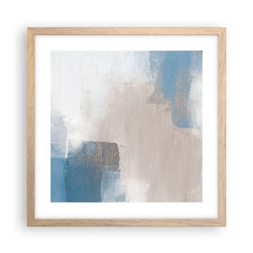Plakat i ramme af lyst egetræ - Lyserød abstraktion bag et slør af blåt - 40x40 cm