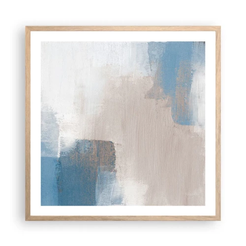 Plakat i ramme af lyst egetræ - Lyserød abstraktion bag et slør af blåt - 60x60 cm