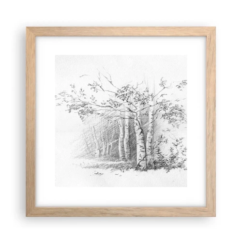 Plakat i ramme af lyst egetræ - Lyset fra birkeskoven - 30x30 cm