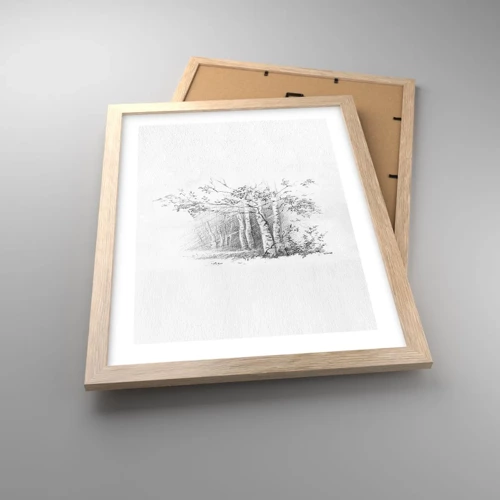 Plakat i ramme af lyst egetræ - Lyset fra birkeskoven - 30x40 cm