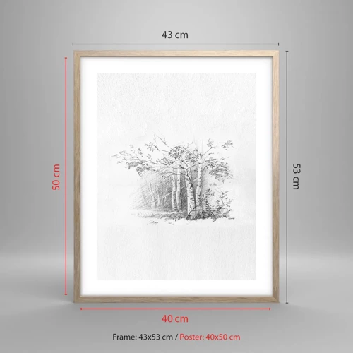 Plakat i ramme af lyst egetræ - Lyset fra birkeskoven - 40x50 cm