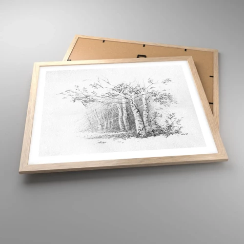 Plakat i ramme af lyst egetræ - Lyset fra birkeskoven - 50x40 cm