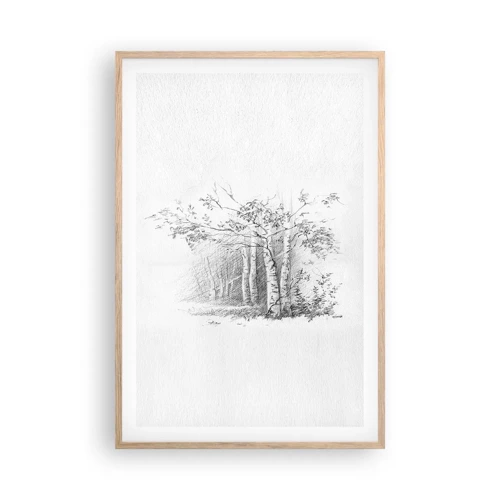 Plakat i ramme af lyst egetræ - Lyset fra birkeskoven - 61x91 cm