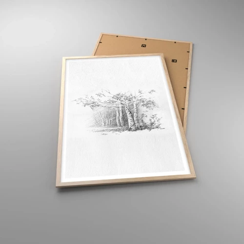 Plakat i ramme af lyst egetræ - Lyset fra birkeskoven - 61x91 cm