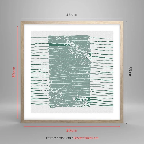 Plakat i ramme af lyst egetræ - Marin abstraktion - 50x50 cm