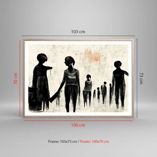 Plakat i ramme af lyst egetræ - Mod ensomhed - 100x70 cm