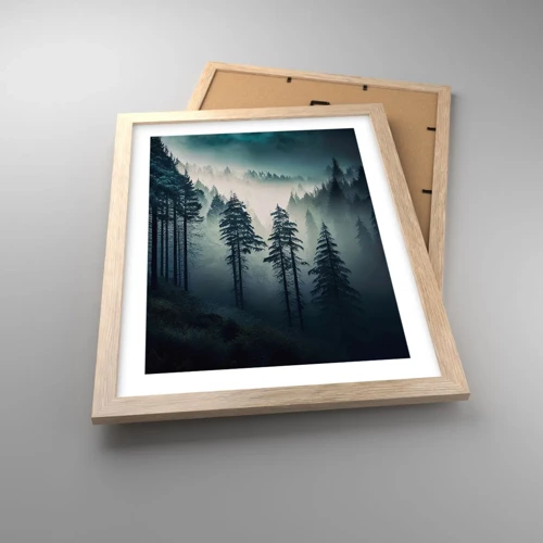 Plakat i ramme af lyst egetræ - Morgen i bjergene - 30x40 cm
