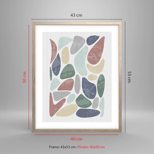 Plakat i ramme af lyst egetræ - Mosaik af pulveriserede farver - 40x50 cm