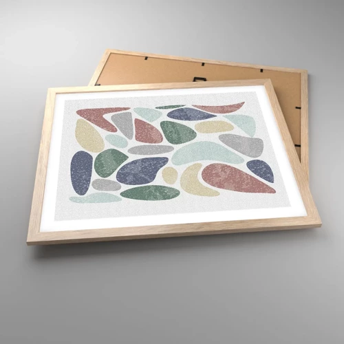 Plakat i ramme af lyst egetræ - Mosaik af pulveriserede farver - 50x40 cm