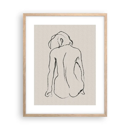 Plakat i ramme af lyst egetræ - Nøgen pige - 40x50 cm