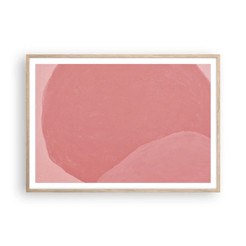 Plakat i ramme af lyst egetræ - Organisk komposition i pink - 100x70 cm