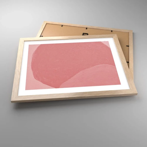 Plakat i ramme af lyst egetræ - Organisk komposition i pink - 40x30 cm
