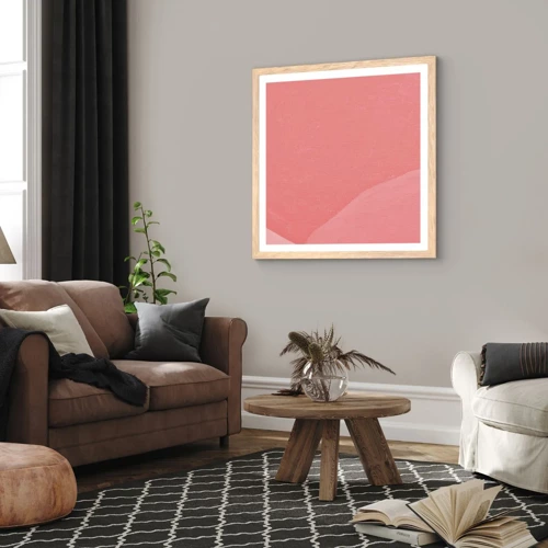 Plakat i ramme af lyst egetræ - Organisk komposition i pink - 60x60 cm
