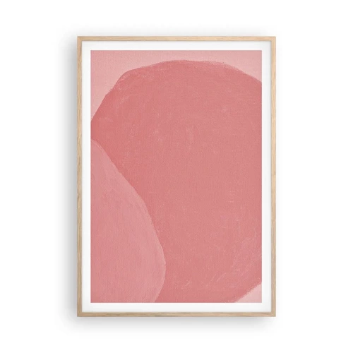 Plakat i ramme af lyst egetræ - Organisk komposition i pink - 70x100 cm