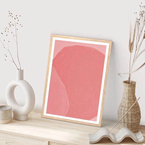 Plakat i ramme af lyst egetræ - Organisk komposition i pink - 70x100 cm