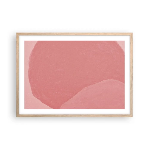 Plakat i ramme af lyst egetræ - Organisk komposition i pink - 70x50 cm