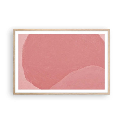 Plakat i ramme af lyst egetræ - Organisk komposition i pink - 91x61 cm