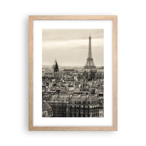 Plakat i ramme af lyst egetræ - Over Paris' hustage - 30x40 cm