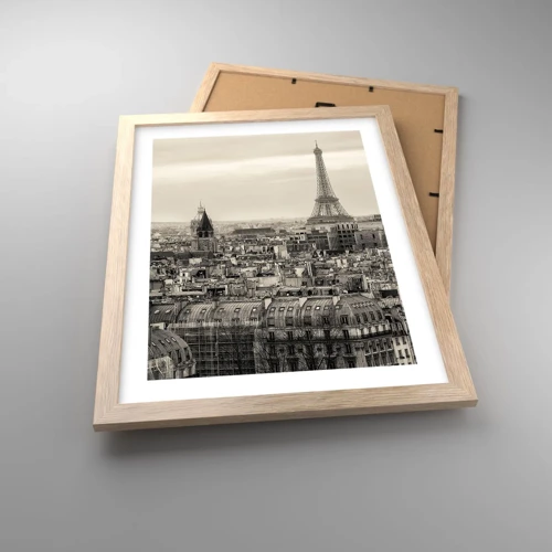 Plakat i ramme af lyst egetræ - Over Paris' hustage - 30x40 cm