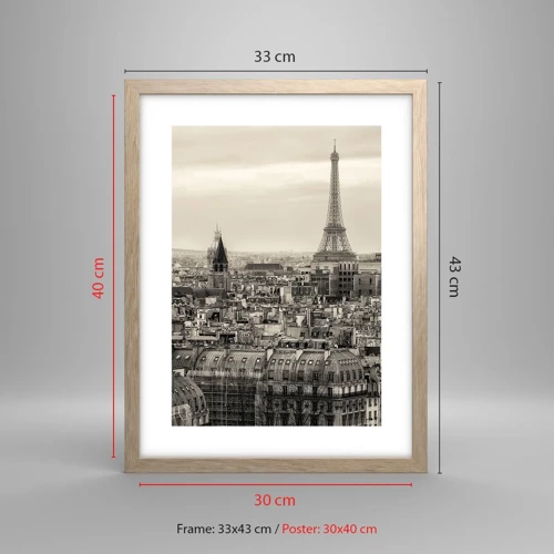 Plakat i ramme af lyst egetræ - Over Paris' hustage - 30x40 cm