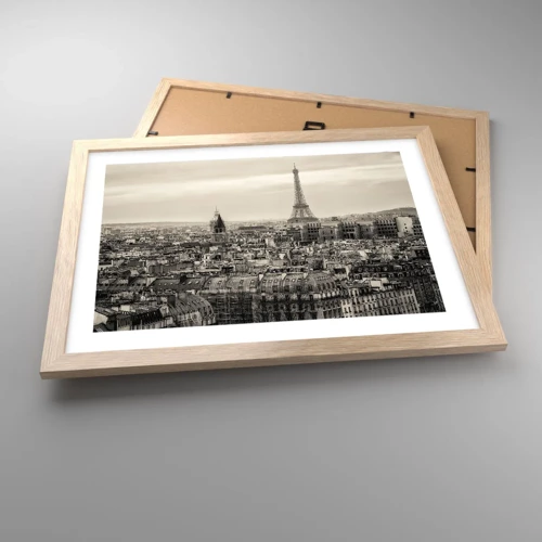 Plakat i ramme af lyst egetræ - Over Paris' hustage - 40x30 cm