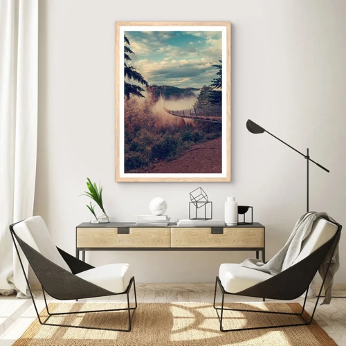 Plakat i ramme af lyst egetræ - Over efterårsskoven - 50x70 cm