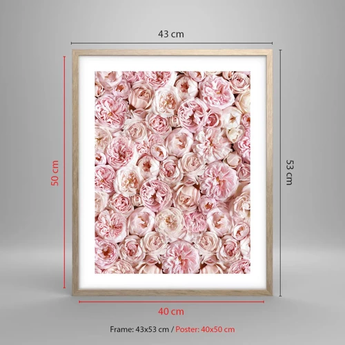 Plakat i ramme af lyst egetræ - Overstrøet med roser - 40x50 cm