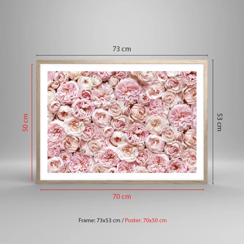 Plakat i ramme af lyst egetræ - Overstrøet med roser - 70x50 cm
