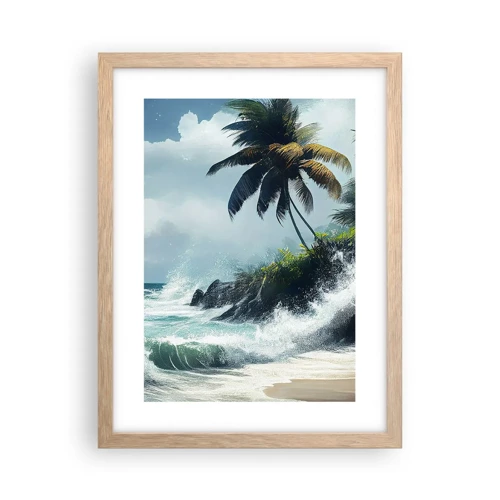 Plakat i ramme af lyst egetræ - På en tropisk strand - 30x40 cm