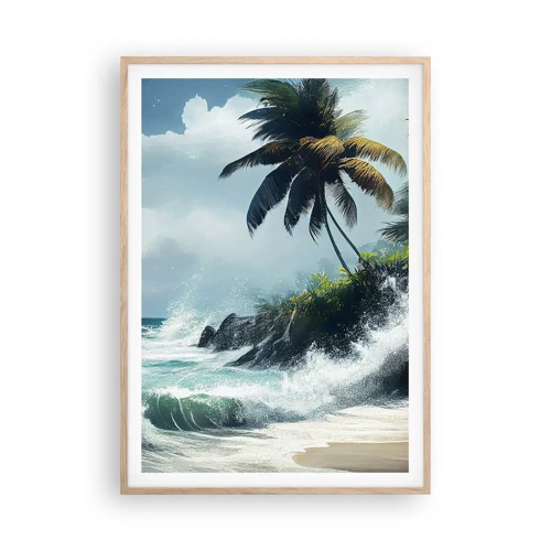Plakat i ramme af lyst egetræ - På en tropisk strand - 70x100 cm