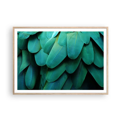 Plakat i ramme af lyst egetræ - Papegøjenaturens præcision - 100x70 cm