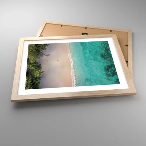 Plakat i ramme af lyst egetræ - Paradis strand - 40x30 cm