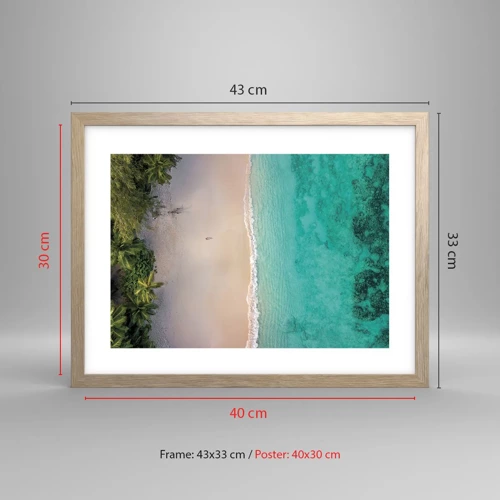 Plakat i ramme af lyst egetræ - Paradis strand - 40x30 cm