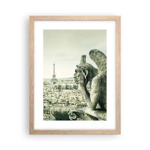 Plakat i ramme af lyst egetræ - Parisisk chat - 30x40 cm